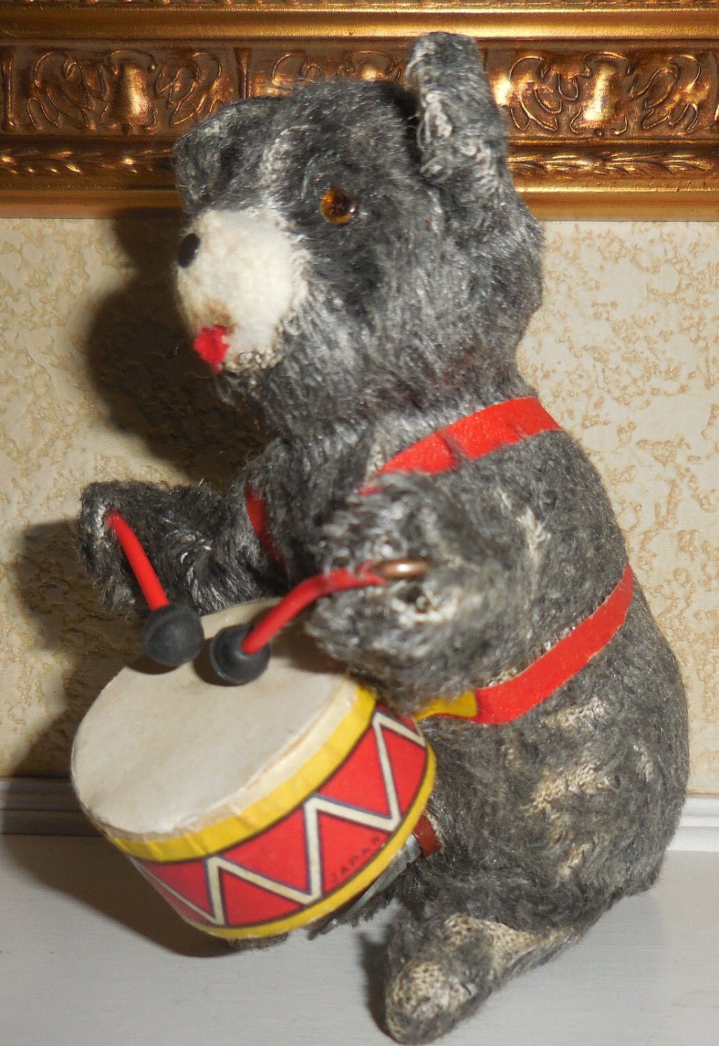 Vintage Wind Up Drumming Marching Band Drum Playing Bear