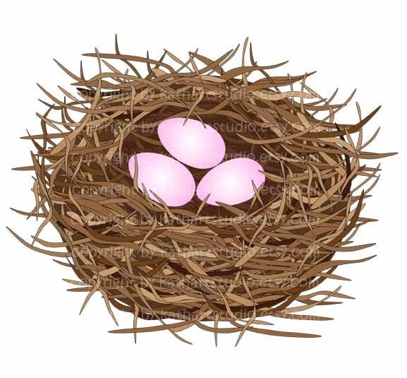 Instant Download Very Detailed Bird Nest With Eggs Clip Art