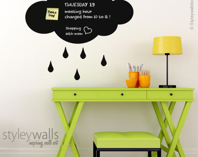 Rain Cloud Wall Decal, Cloud Chalkboard Wall Decal, Cloud Rain Drops Wall Sticker Home Decor, Chalkboard Wall Decal for Home Office Decor