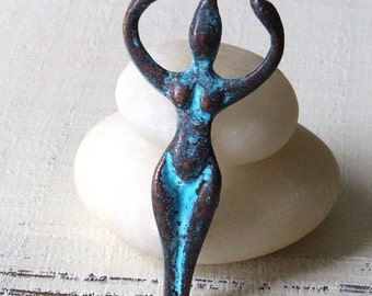 Mykonos Goddess Pendant - Green Patina Beads - Jewelry Making Supply - Verda Gris Jewelry Supplies - 48mm - 2 Inches Tall - Choose Amount