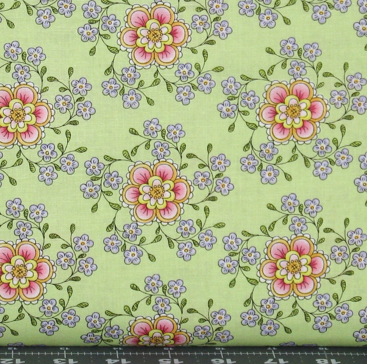 Pink Blue Green and Yellow Floral Cotton Quilt Fabric by fabric406