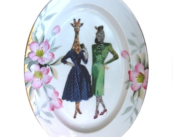 SALE - BFF's Lucinda and Hazel - Altered Vintage Plate 13.75"
