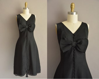 Susan Lynn of California 50s black large bow vintage dress / 1950s dress