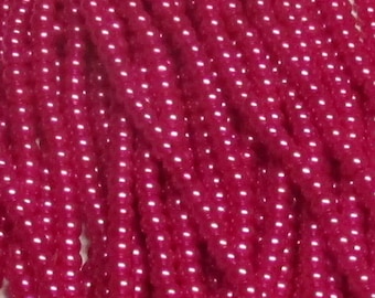 6mm Fuchsia Glass Pearls -One 16 inch strand.