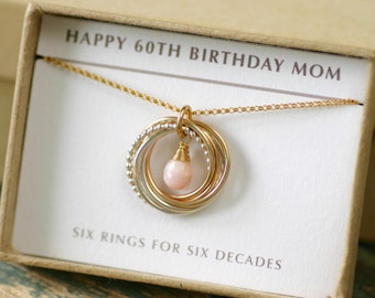 60th birthday gifts for women, pink opal necklace gold jewelry for mom necklace birthstone jewellery, gift for sister - Lilia