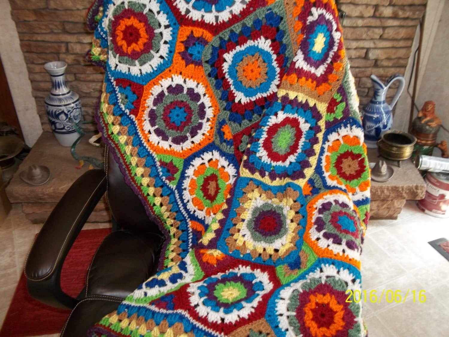 Handmade Crocheted Mosaic Tile Afghan FREE SHIPPING