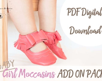 ADD ON PACK - Baby Moccasin Pattern - Leather Bow Moccasin Sewing Pattern - Baby Girl Shoe Pattern - Instant pdf digital download