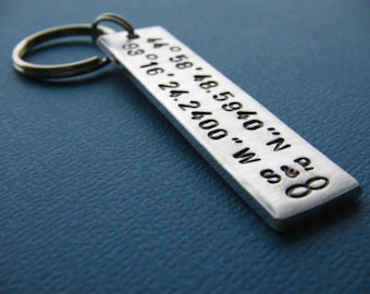 Custom Coordinates Keychain, Latitude Longitude Keychain, GPS Keychain, Hand Stamped Keychain, Gift for Her, Gift for Him, Anniversary Gift