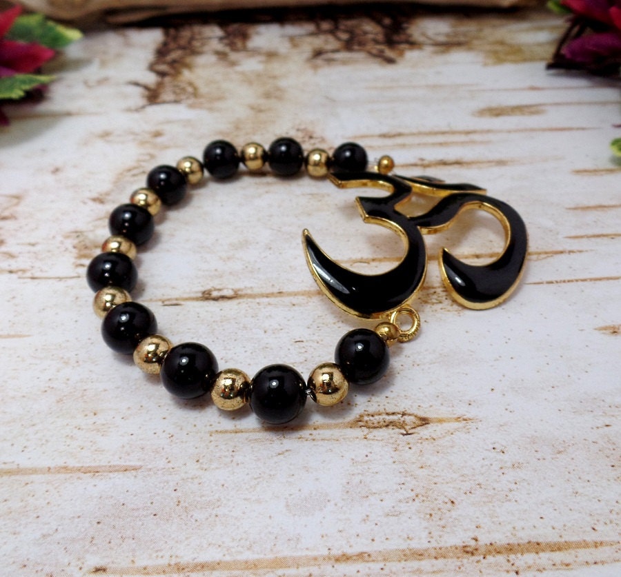 Black Om Bracelet Om Stretch Bracelet Om Connector Bracelet
