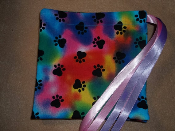 Tye Dye paw prints drawstring gift/treat/goody/storage bags