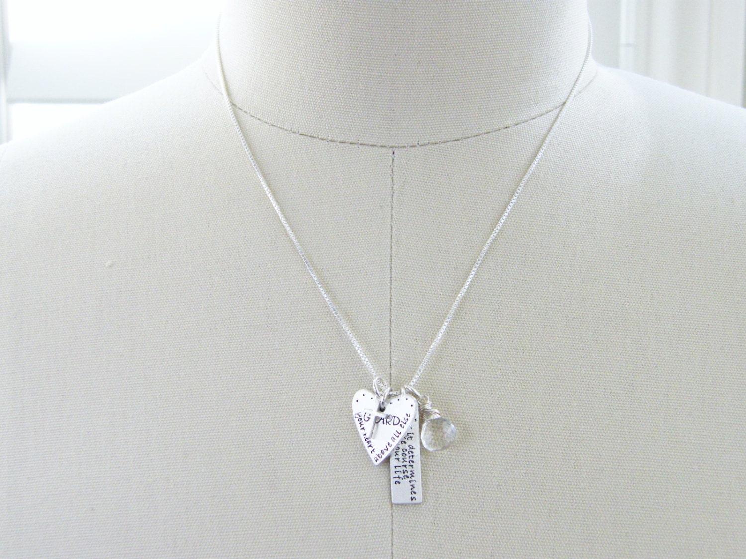 guard your heart necklace sterling silver hand stamped with