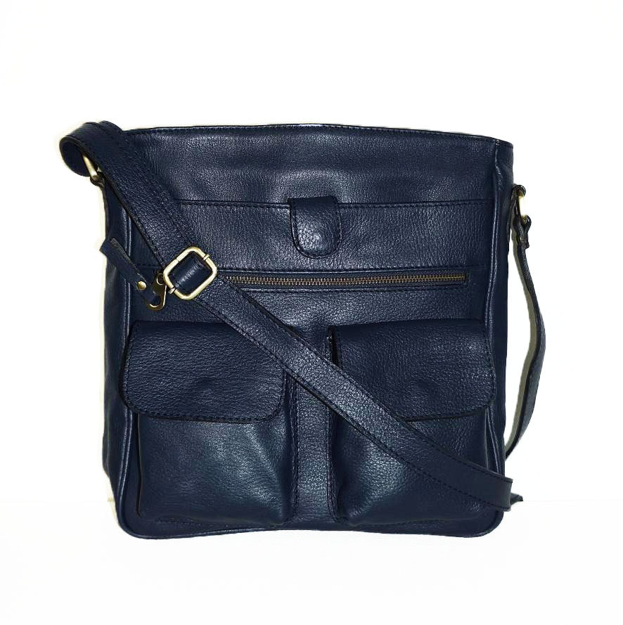 Navy Blue Leather Bag Cross-body Purse Handbag Iris by ChicLeather