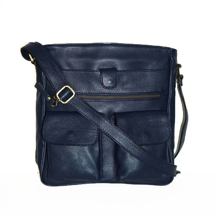 Navy Blue Leather Bag Cross-body Purse Handbag Iris by ChicLeather