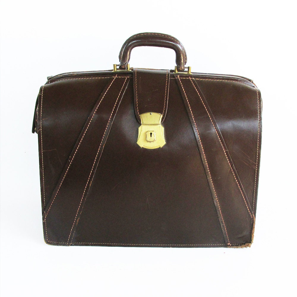 Mid Century Dark Brown Leather Briefcase