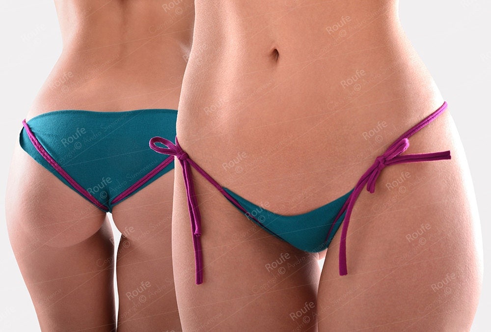 Micro String Bikini Panties In Dark Turquoise And Violet Sexy