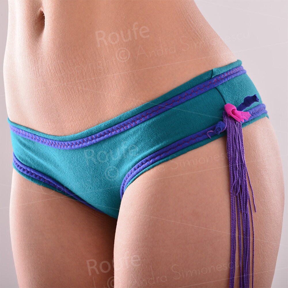 Blue Fringe Cheekini Sexy Cotton Panties Low Cut Undies Sporty