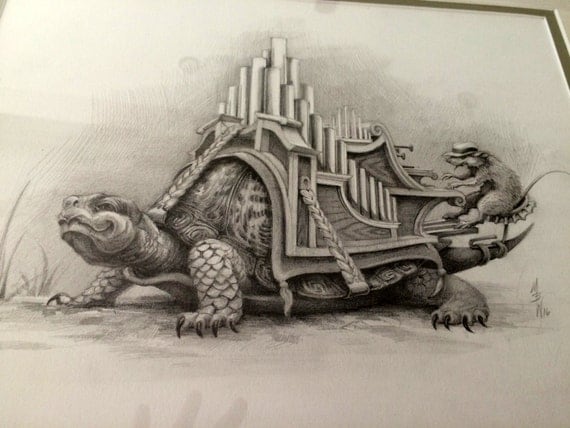 Items similar to Framed Whimsical Turtle Original Art, Fantasy Original ...
