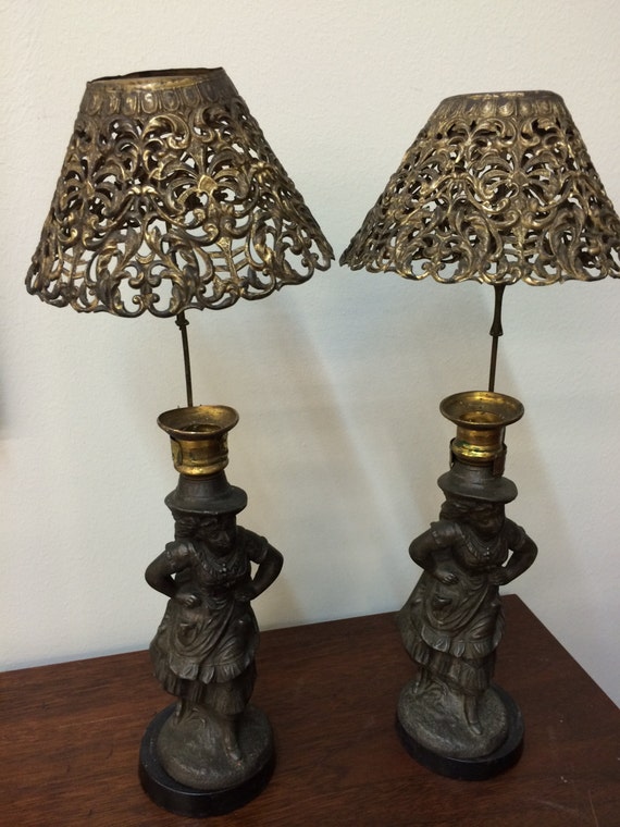 SALE Antique Victorian Era Candle Lamps with Clip by RagtagStudio