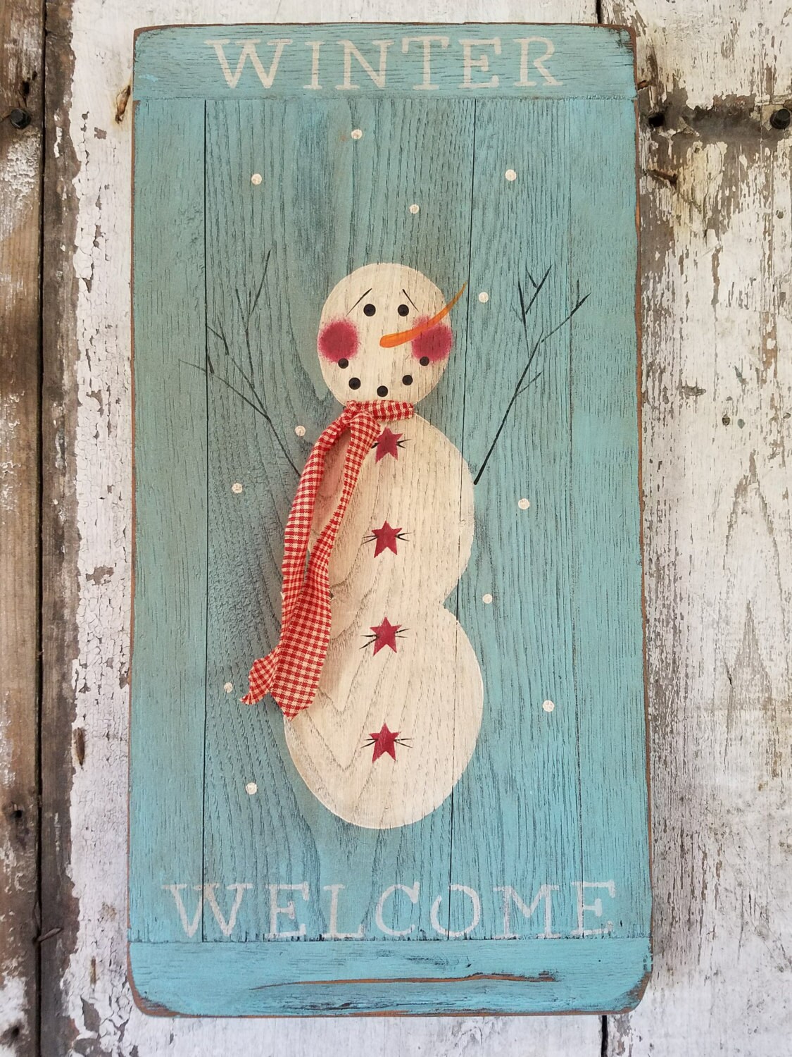Primitive Snowman Painted Snowman Primitive Winter Decor