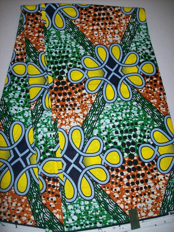 Yellow Green African print fabric per yard/ Wax print online