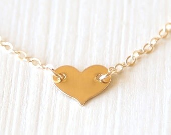 Mini Thin 14K Gold Filled Layering Heart Necklace // everyday dainty bridesmaid jewelry