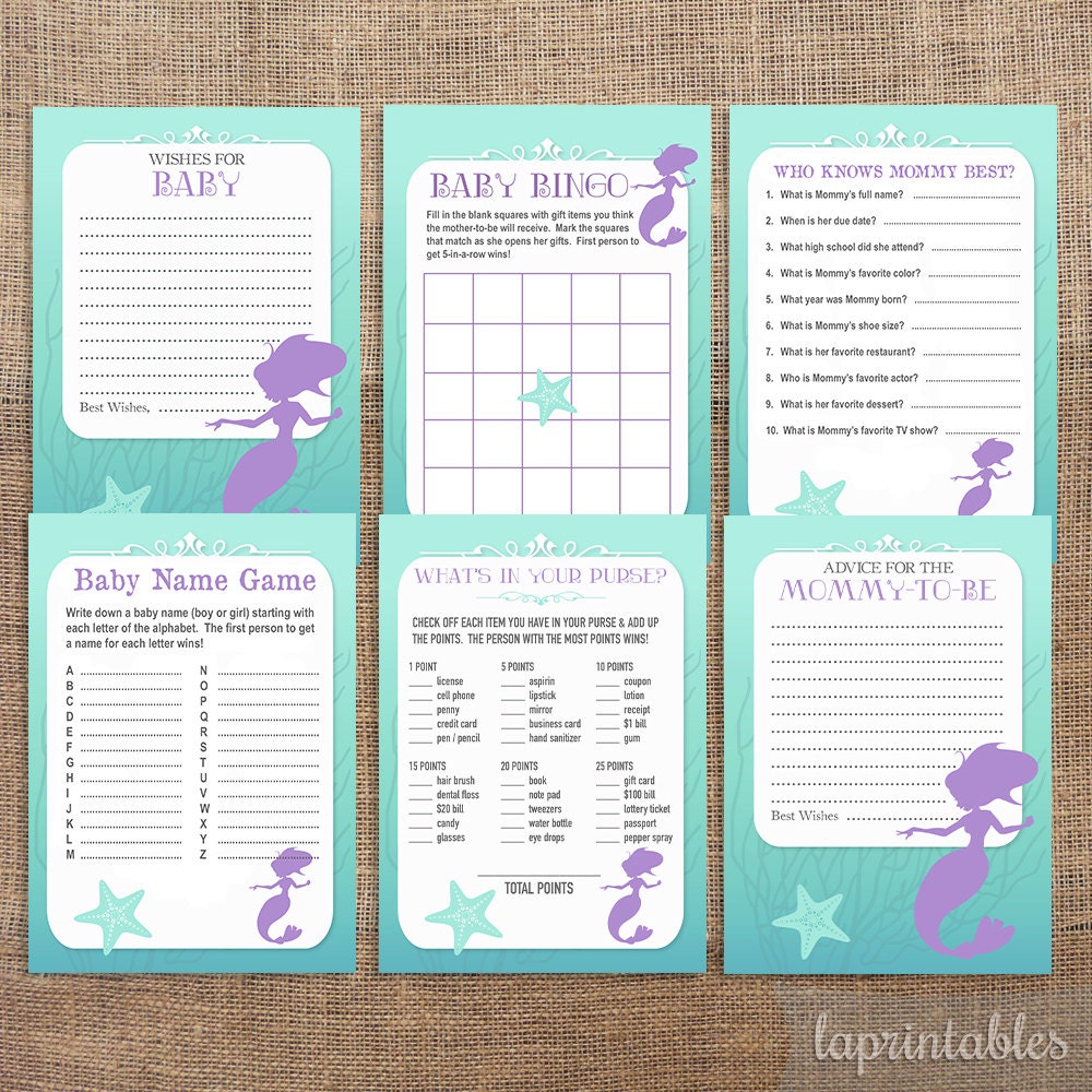 Mermaid Baby Shower Games Package Six Baby Girl Shower Games