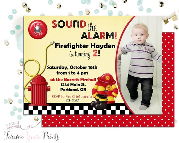 Firetruck Birthday Invitation, Birthday Party Invitation, Firetruck Party Invite, Firetruck Invitation, Fireman Invitation Il_570xn