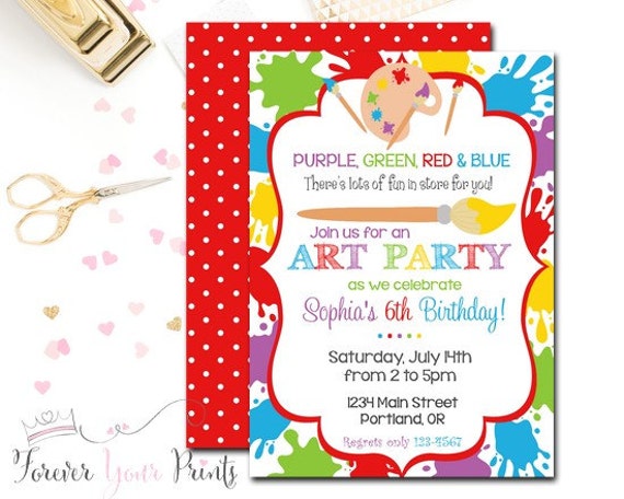 Art Party Invitation, Art Party Invite, Art Party, Art Birthday Invitation, Girls Art Party, Painting Party Invites, Printing Service Il_570xn