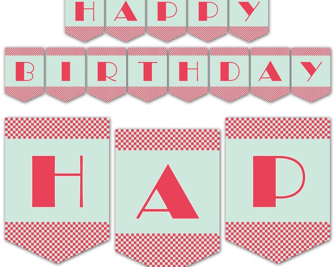 Retro 1950's Diner Themed Party Banner, Happy Birthday Banner, Instant Download, Print Your Own
