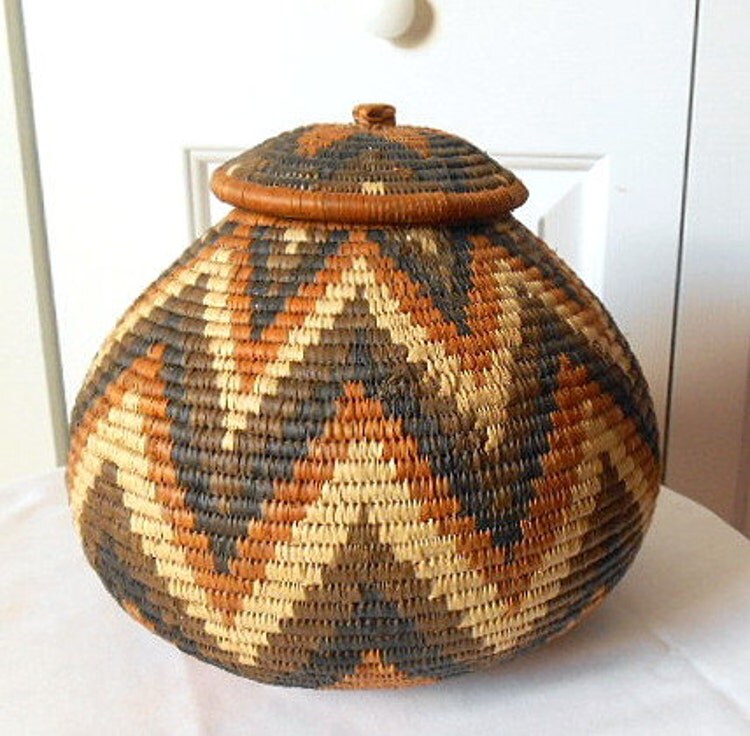Vintage woven African basket with lid by houuseofwren on Etsy