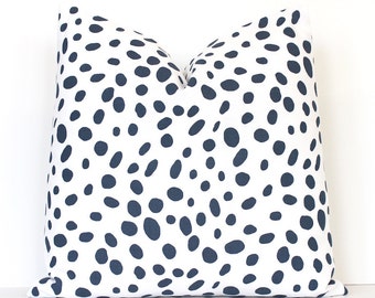 Spotted Navy & White Decorative Designer Pillow Cover Accent Throw Cushion polka dots spots Animal print togo dalmation blue indigo