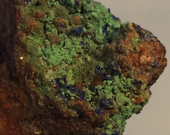 80g Azurite w Malachite on Quartz Crystal Cluster Mineral Specimen from Morrocco