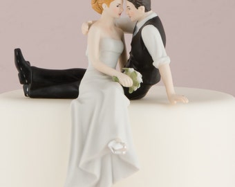 Customized Look of Love Sitting Wedding Bride Groom Couple Cake Topper Personalized Hair Color Romantic Gift Traditional Romance Vest