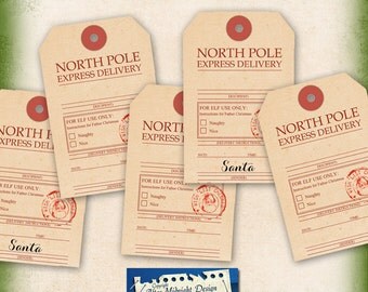 TAGS No 97 Christmas tags North Pole Delivery Gift tags Party supply Digital collage sheet Christmas Gift Tags Instant download