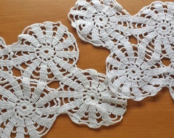 Pair of White Vintage Doilies, 2 Crocheted Armchair Doilies, about 11 x 7 inches each
