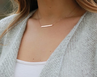 Gold Bar Necklace, Personalized Nameplate Necklace, Zip Code Necklace, Dainty Everyday Necklace, Silver Horizontal Bar, Rose Gold
