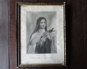 Antique French Saint Therese De L'Enfant Jesus black and white print religion religious circa 1912 / English Shop