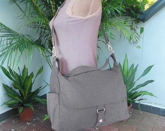 Gray travel bag, school bag, diaper bag, canvas purse, shoulder bag, messenger bag for women