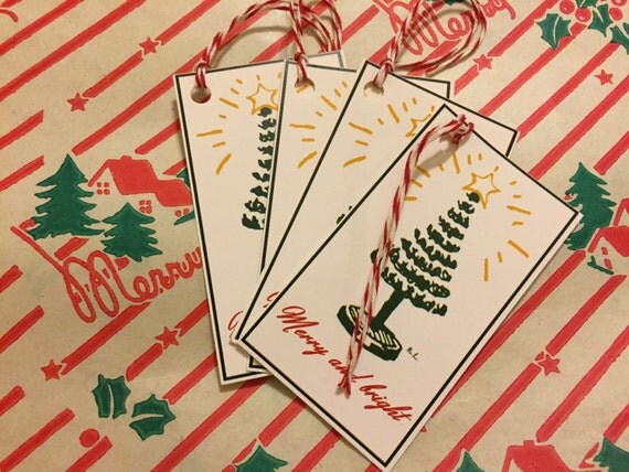 Vintage style Merry and Bright handmade Christmas gift tags