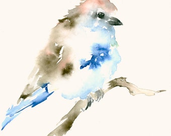 Original Watercolor Painting Lightblue Bird