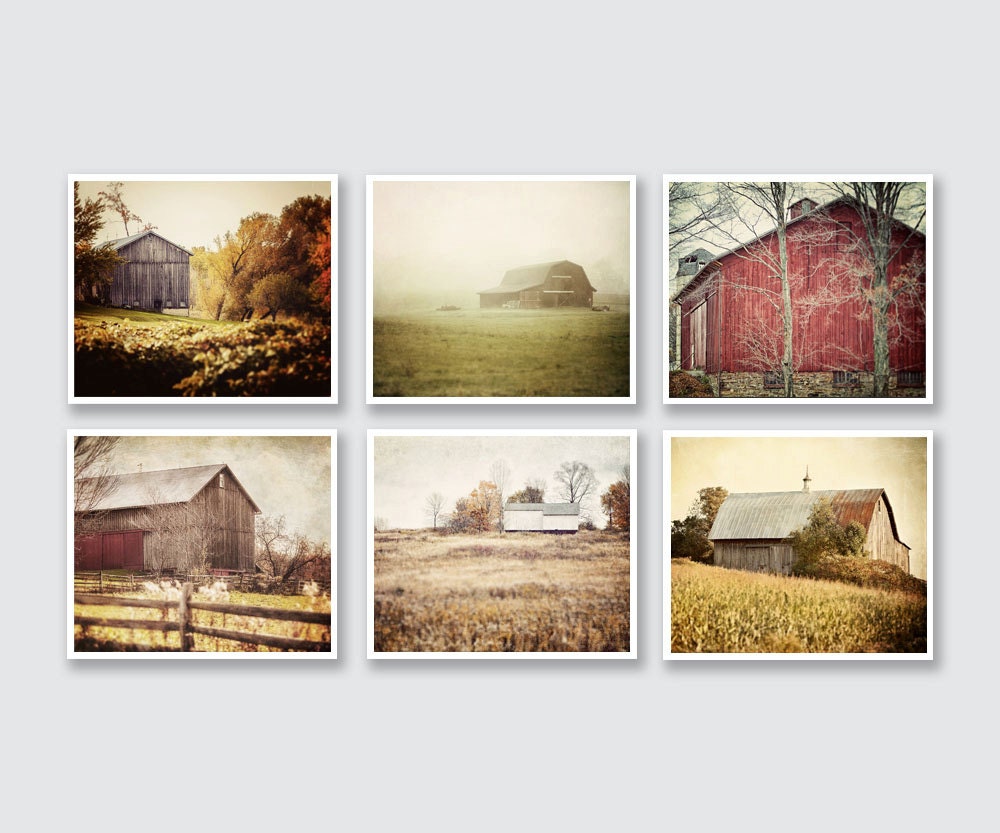 Rustic Home Decor or Canvas Art Set of 6 Barn Pictures Wall