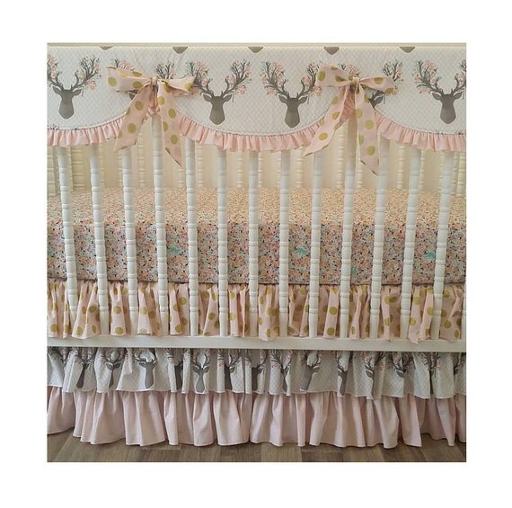 Girl Crib Bedding Deer Baby Bedding MADE to