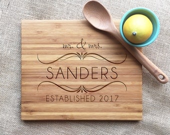 Mr. And Mrs. Personalized Wedding Cutting Board, Engraved With Name And Established Year, Housewarming or Wedding Gift, Bamboo Cutting Board