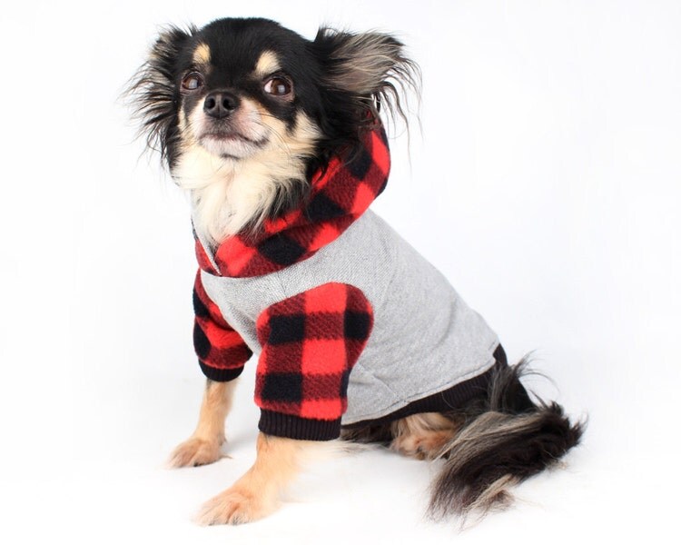 Dog Clothes Red Buffalo Plaid Trendy fleece dog by PetitDogApparel