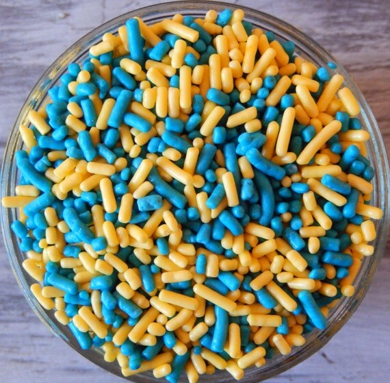 Sprinkles 3 oz Teal Blue and Yellow Jimmies Mix For