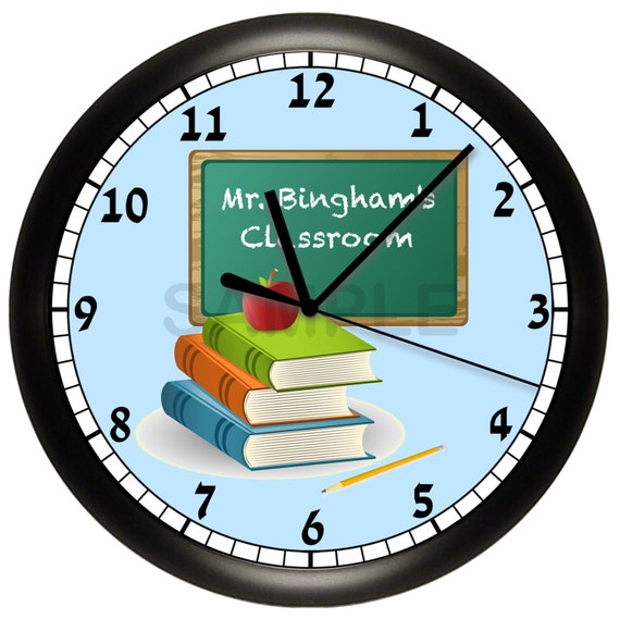 Personalized Teacher Wall Clock Classroom Gift Decor Books