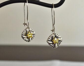 Lovely Handmade Yellow Star CZ Drop Earrings, PMC Fine Silver