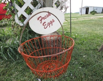 Wire Egg Basket, Authentic Wire Egg Gathering Basket, Vintage Coated Wire Egg Basket, Farmhouse Decor, Re-Purpose