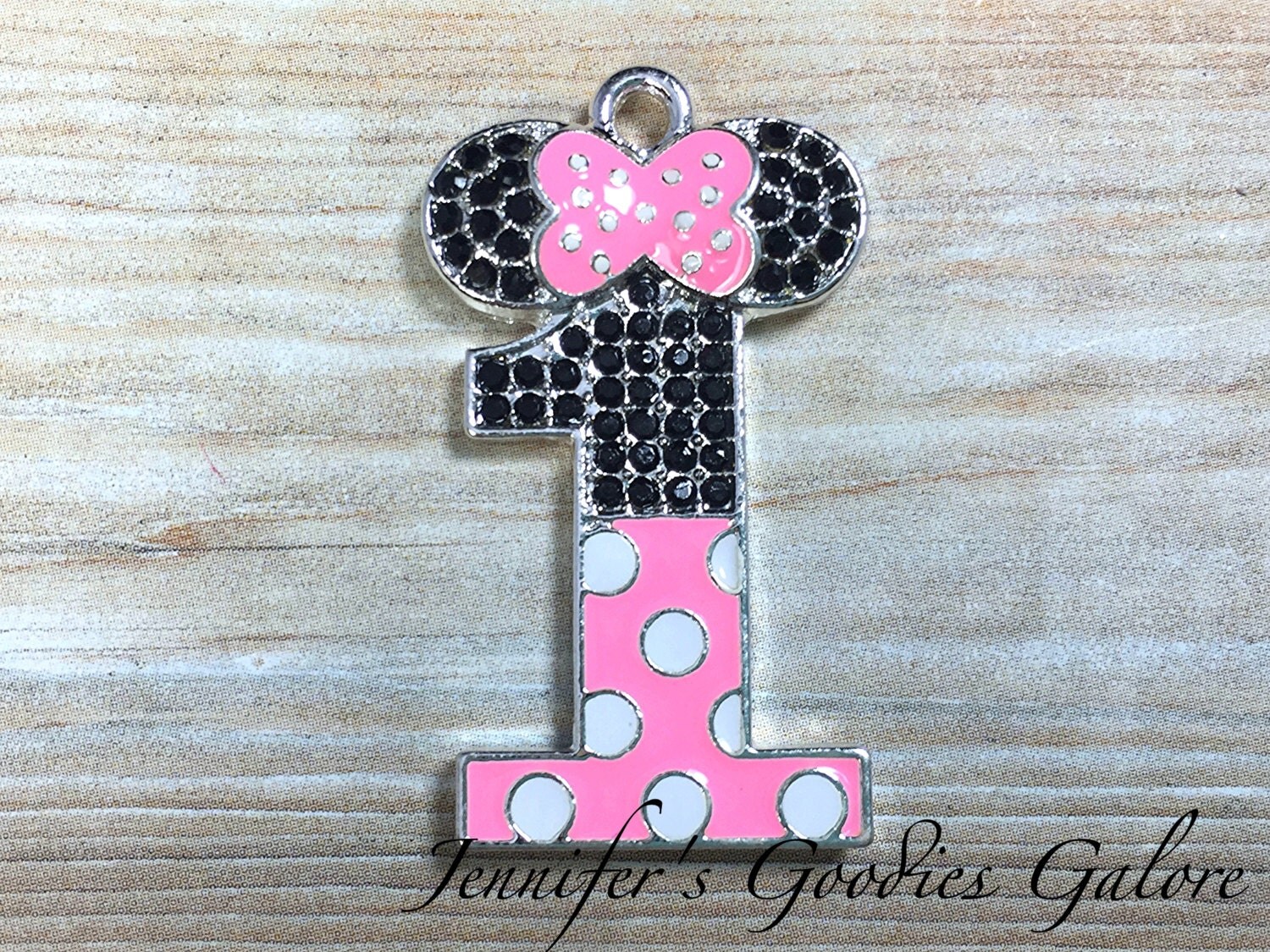 35mm Number One 1 Pink Polka Dot Black Minnie Mouse