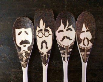 Sgt. Pepper Wooden Spoons, Beatles Gifts, Woodburned Home Decor, Fab Four Christmas Art, Food Lovers, Food Gifts Under 30, Mustache